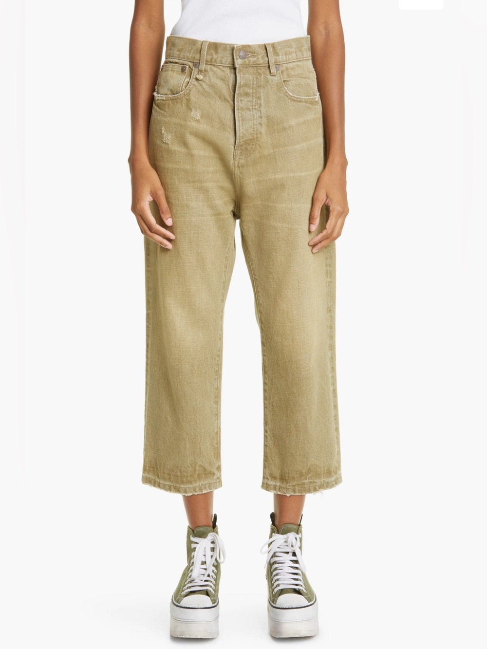 R13 Tailored Drop Jean Women's 26 Moss Green Japanese Denim Cropped Grunge